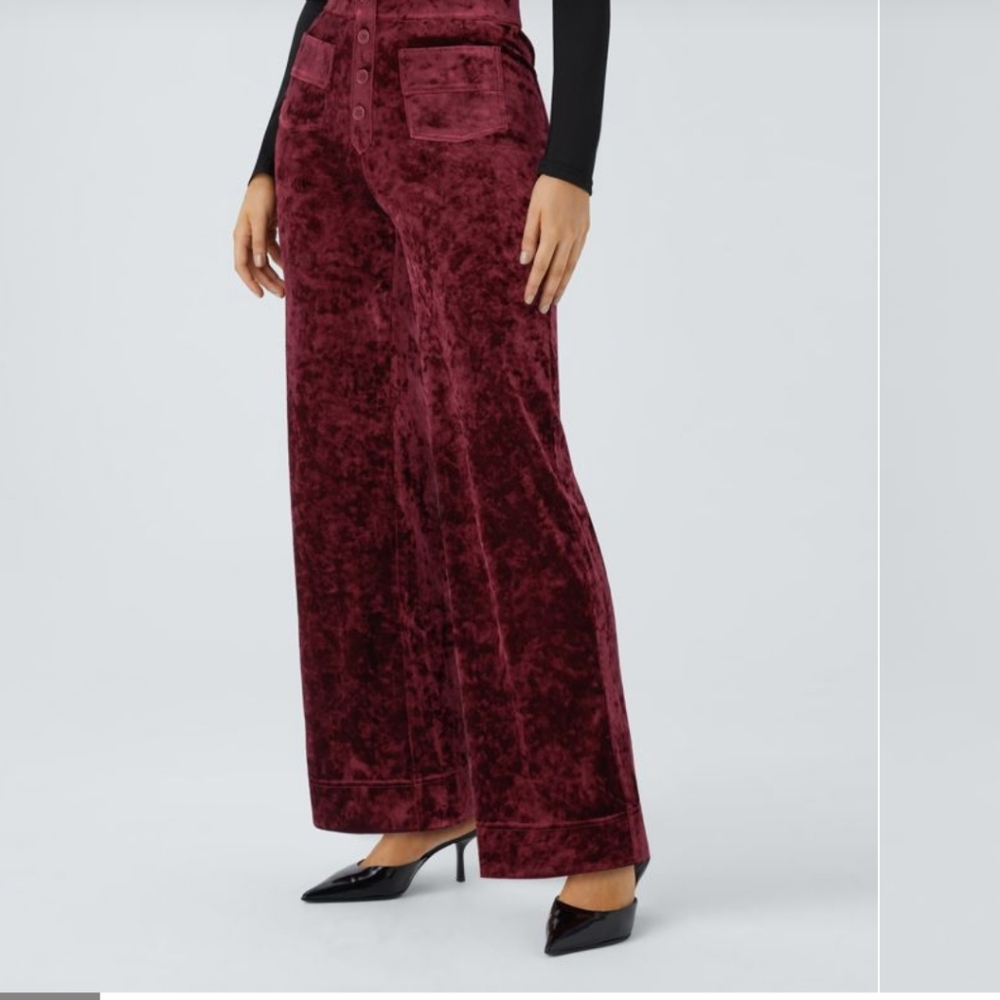 HALARA Burgundy Velvet Boot Cut Pants
